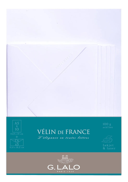LALO Ensemble 10 Feuilles A5 et 5 Enveloppes Vélin de France-Correspondance-Lalo-Papeterie du Dôme