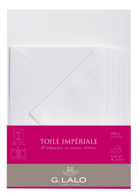 LALO Toile Impériale 10 Feuilles A5 + 5 Enveloppes C6-Correspondance-Lalo-Papeterie du Dôme