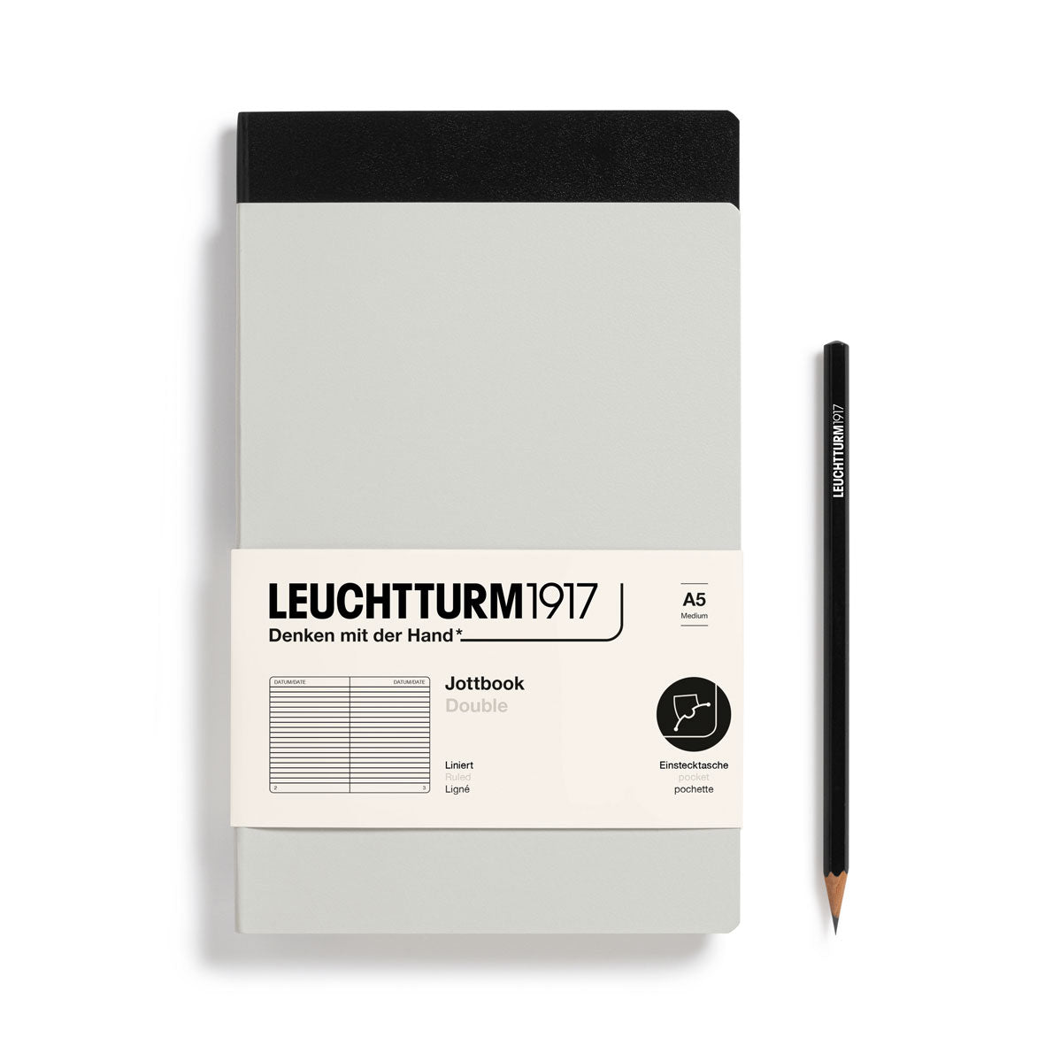 LCHT A5 Jottbook double pack-Carnet-Leuchtturm 1917-Light Grey et Noir-A5-Ligné-Papeterie du Dôme