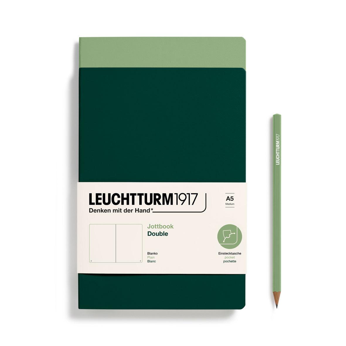 LCHT A5 Jottbook double pack-Carnet-Leuchtturm 1917-Sauge et Forest Green-A5-Blanc-Papeterie du Dôme
