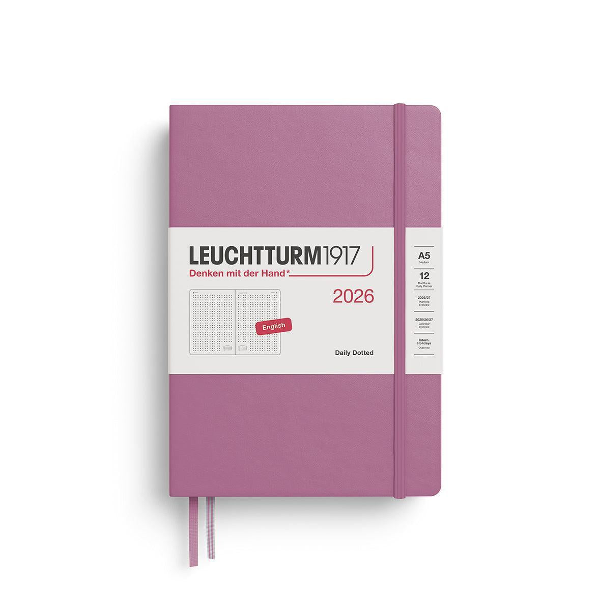 LCHT Agenda A5 Journalier Pointillés Rigide - Anglais-Agenda-Leuchtturm 1917-2026-Dusty rose-A5-Papeterie du Dôme
