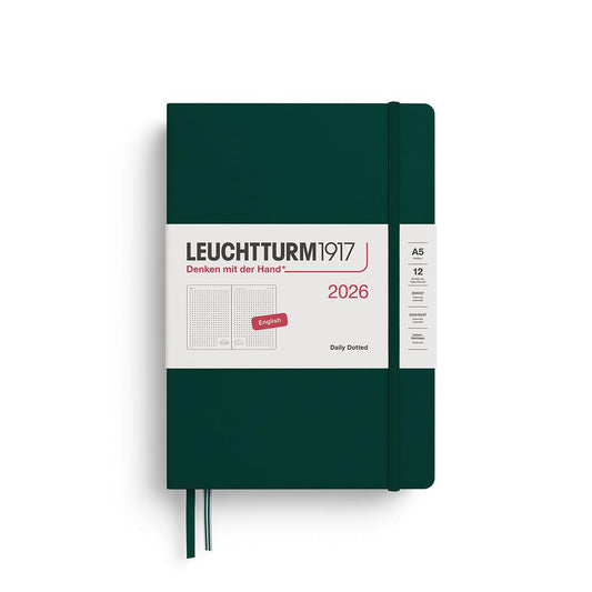 LCHT Agenda A5 Journalier Pointillés Rigide - Anglais-Agenda-Leuchtturm 1917-2026-Forest green-A5-Papeterie du Dôme