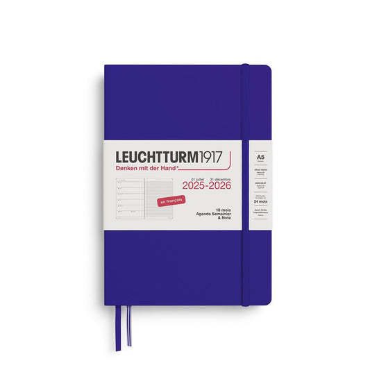 LCHT Agenda A5 Semaine sur une Page et Page de Notes 18 mois Rigide - Français-Agenda-Leuchtturm 1917-2025-2026-Ink-A5-Papeterie du Dôme