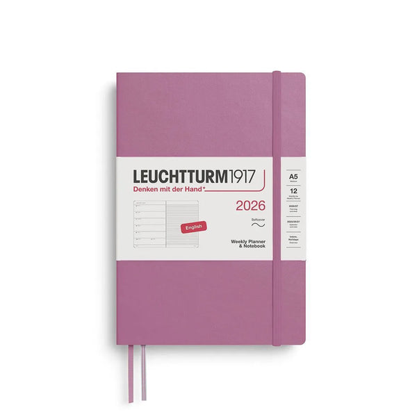 LCHT Agenda A5 Semainier & Carnet Ligné Souple - Anglais-Agenda-Leuchtturm 1917-2026-Dusty rose-A5-Papeterie du Dôme