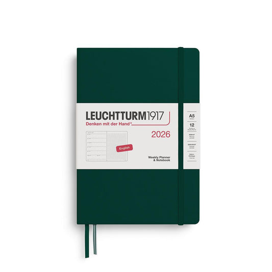 LCHT Agenda A5 Semainier & Carnet Pointillés Rigide - Anglais-Agenda-Leuchtturm 1917-2026-Forest green-A5-Papeterie du Dôme