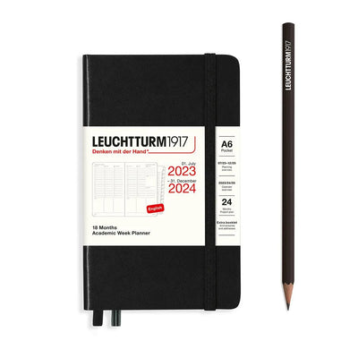 LCHT Agenda A6 Planificateur Universitaire 18 mois avec cahier Rigide - Anglais-Agenda-Leuchtturm 1917-2023-2024-Noir-A6-Papeterie du Dôme