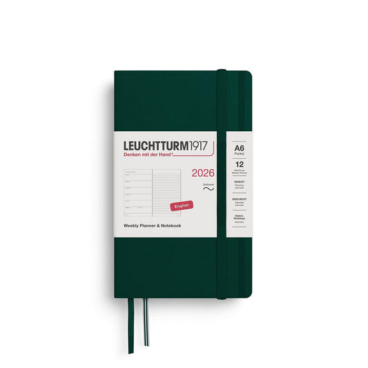 LCHT Agenda A6 Semainier & Carnet de Notes Ligné Souple - Anglais-Agenda-Leuchtturm 1917-2026-Forest green-A6-Papeterie du Dôme