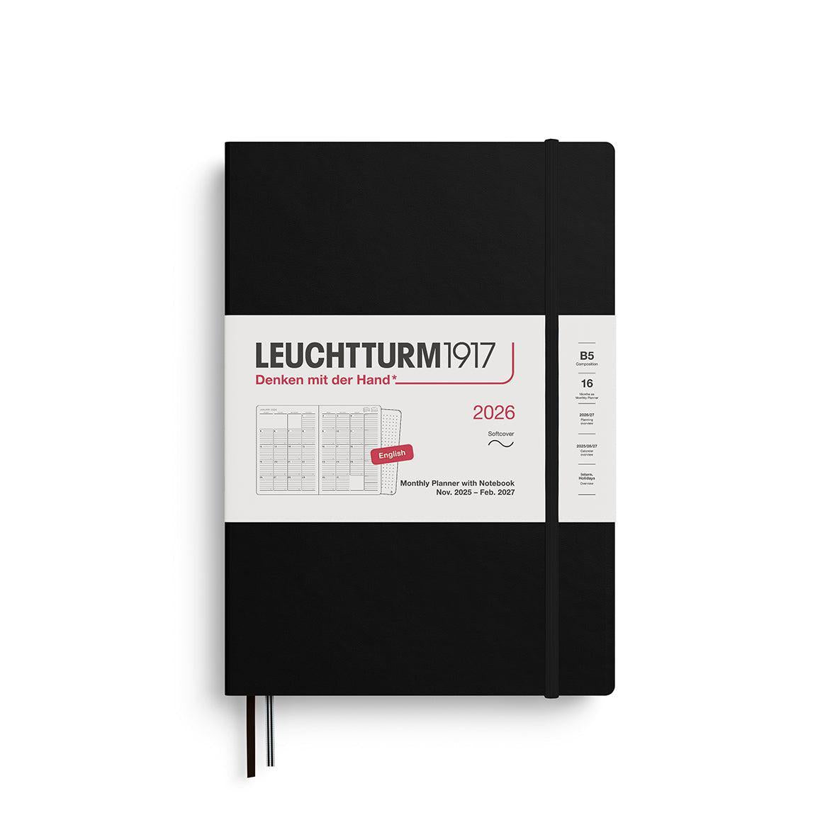 LCHT Agenda B5 Mensuel & Carnet Souple - Anglais-Agenda-Leuchtturm 1917-2026-Noir-B5-Papeterie du Dôme