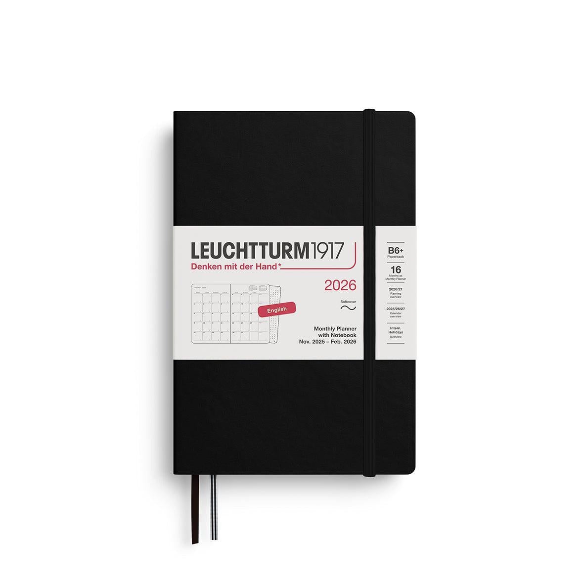 LCHT Agenda B6+ Mensuel & Carnet Souple - Anglais-Agenda-Leuchtturm 1917-2026-Noir-B6+-Papeterie du Dôme