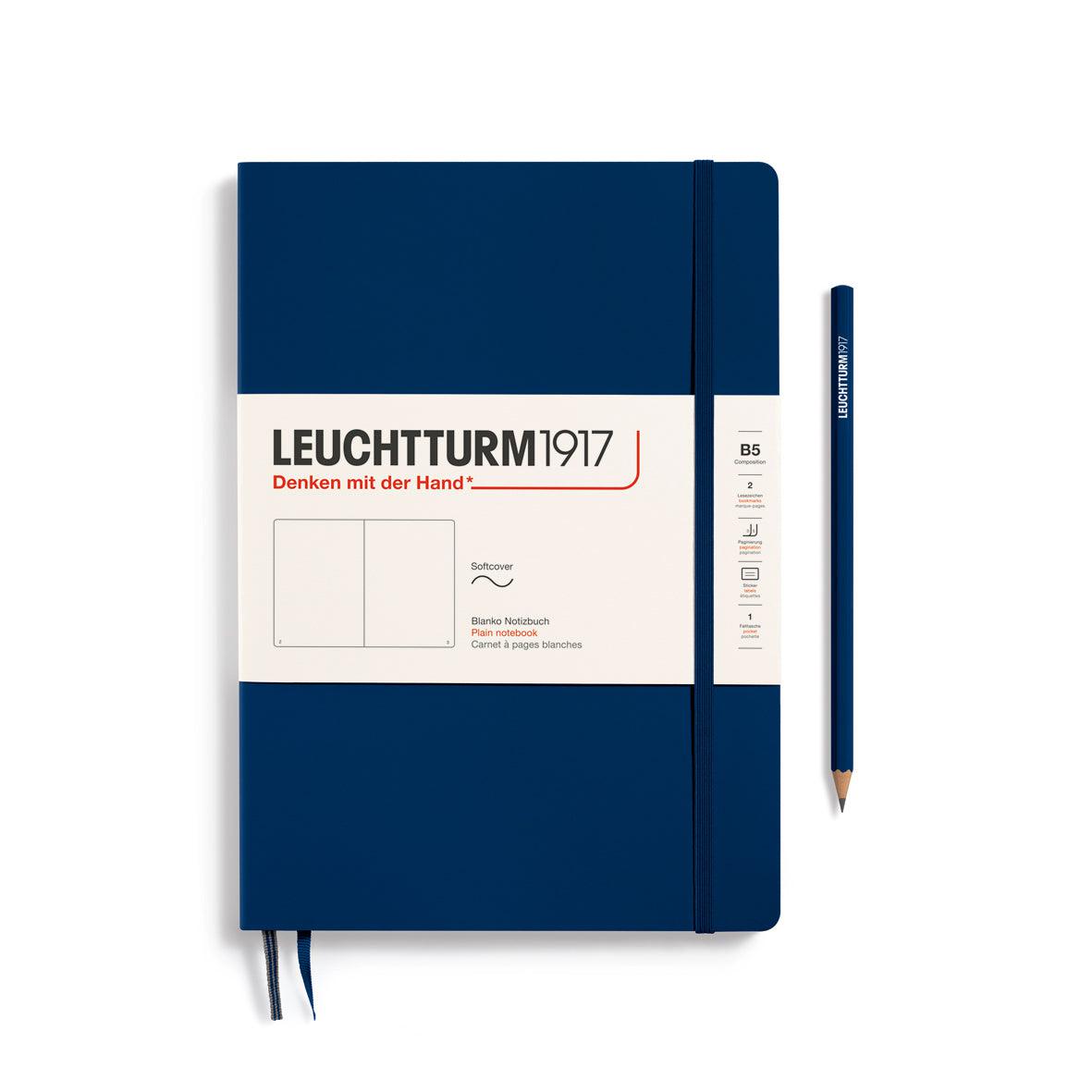 LCHT B5 Souple Blanc-Carnet-Leuchtturm 1917-Bleu Marine-B5-Blanc-Papeterie du Dôme