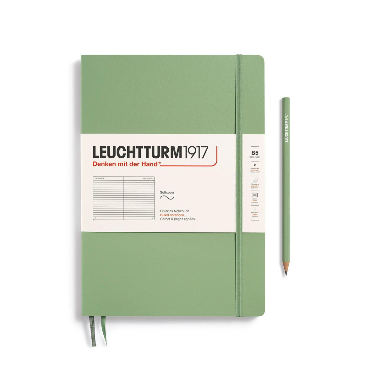 LCHT B5 Souple Ligné-Carnet-Leuchtturm 1917-B5-Ligné-Sauge-Papeterie du Dôme