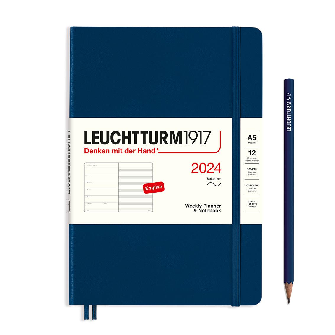 LCHT B6+ Agenda Semainier & Carnet Souple - Anglais-Agenda-Leuchtturm 1917-2024-Bleu Marine-B6+-Papeterie du Dôme