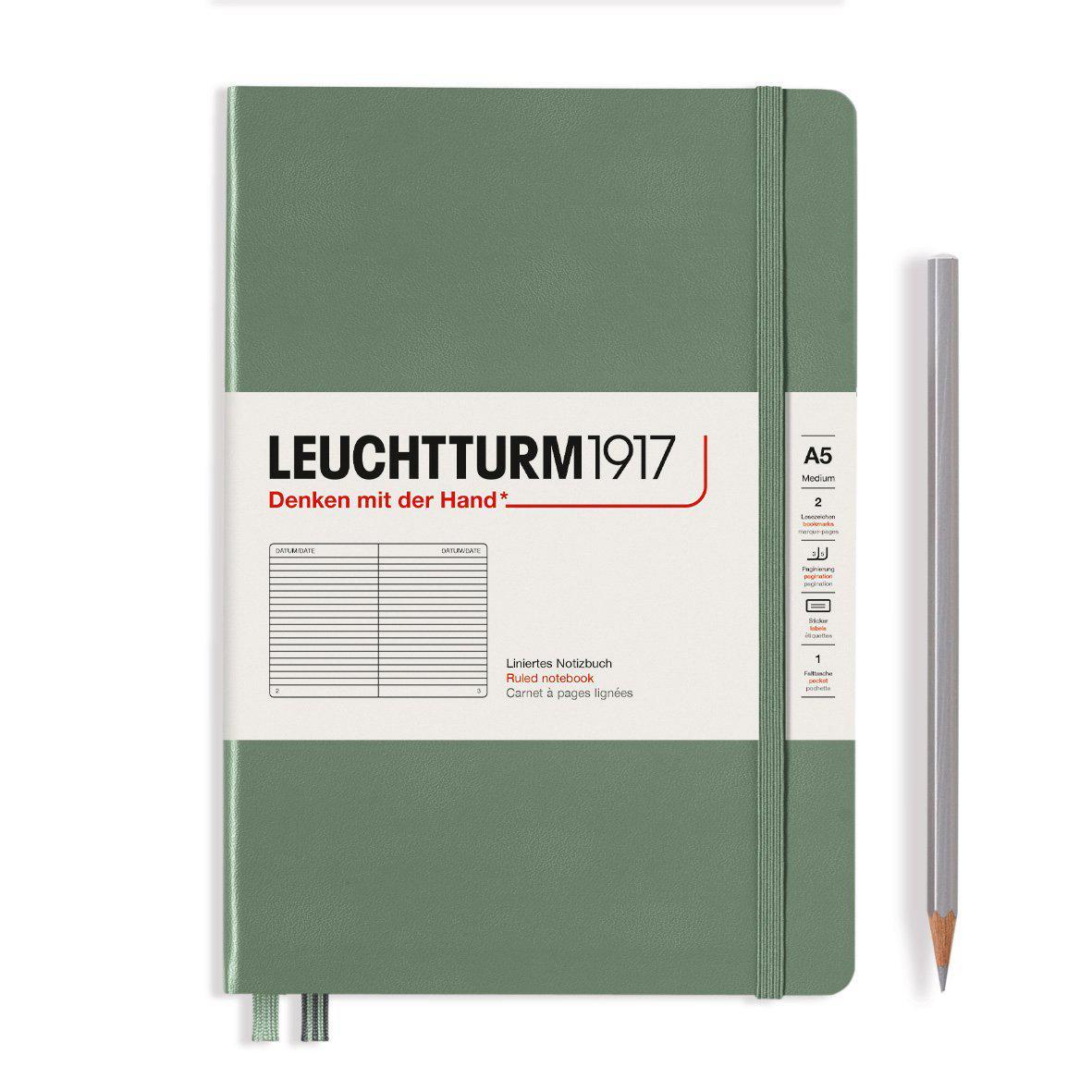 LCHT Carnet A5 Rigide Ligné-Carnet-Leuchtturm 1917-Olive-A5-Ligné-Papeterie du Dôme