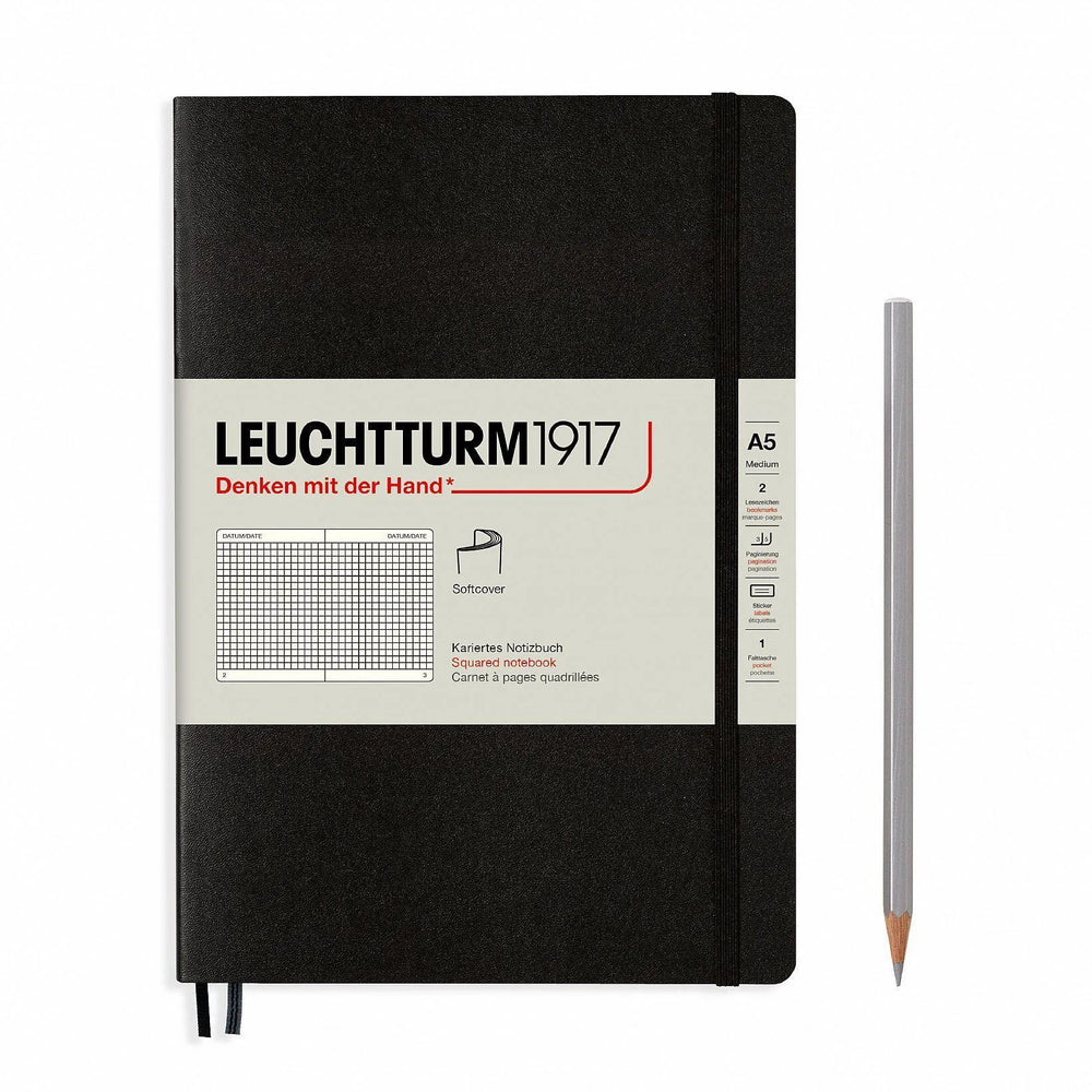 LCHT Carnet A5 Souple Quadrillé-Carnet-Leuchtturm 1917-Noir-A5-Quadrillé-Papeterie du Dôme