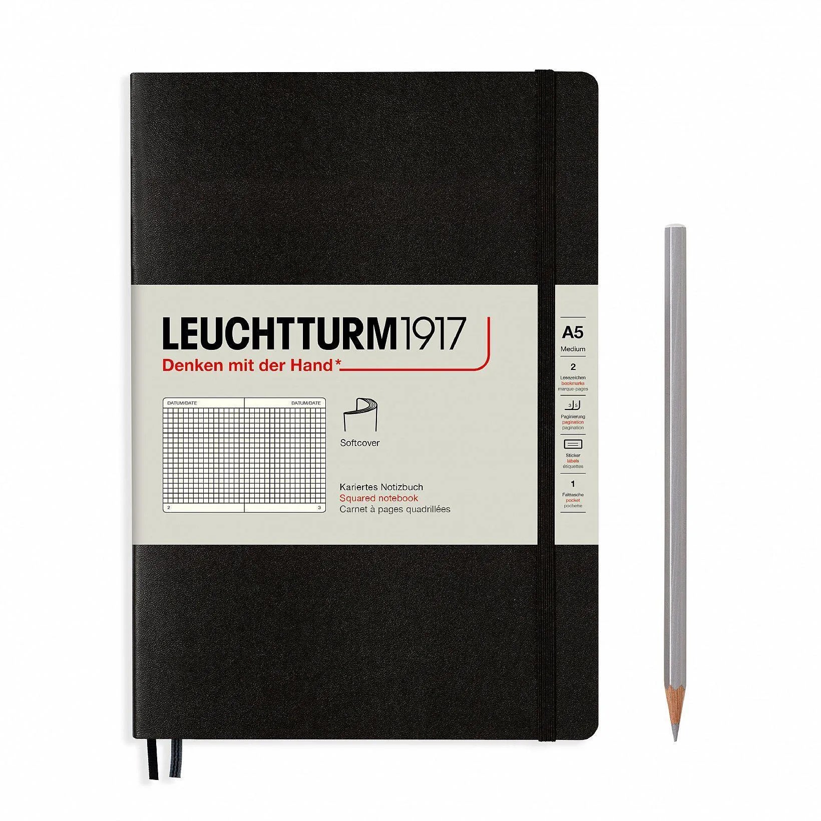 LCHT Carnet A5 Souple Quadrillé-Carnet-Leuchtturm 1917-Noir-A5-Quadrillé-Papeterie du Dôme