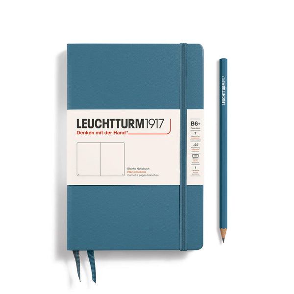 LCHT Paperback B6+ Rigide-Carnet-Leuchtturm 1917-B6+-Stone blue-Blanc-Papeterie du Dôme