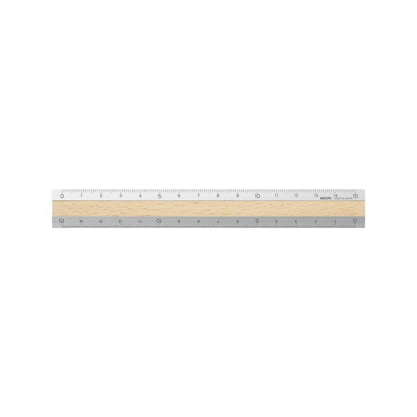 MDR Règle Aluminium et bois 15 cm-Règle-Midori-Bois clair-Papeterie du Dôme