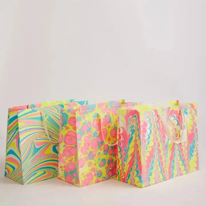 MIR Sac Cadeaux Imprimés à la Main-Sac Cadeau-Paper Mirchi-Grand-Marble neon-Papeterie du Dôme