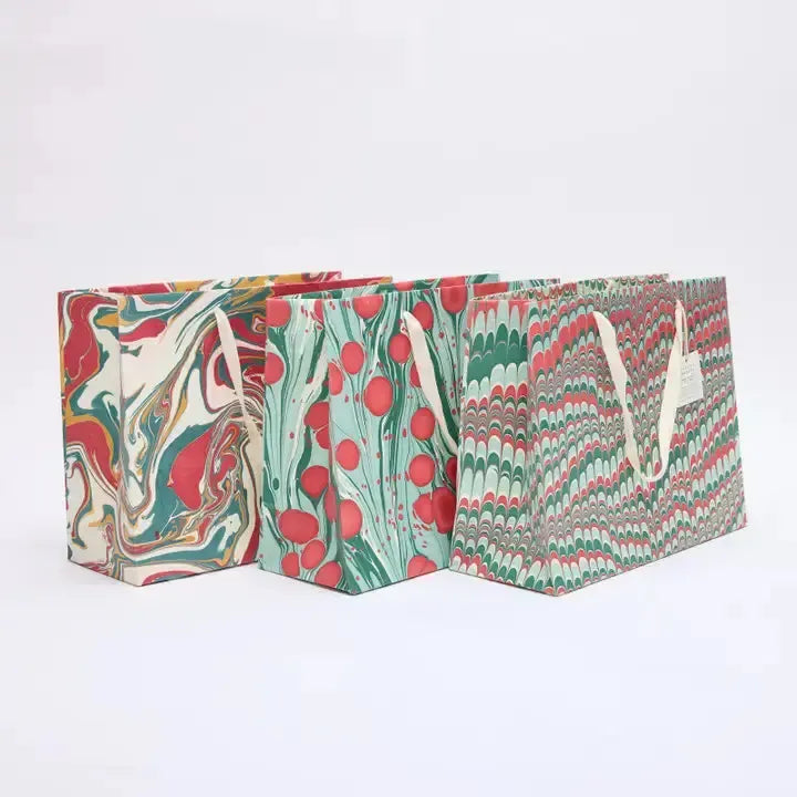 MIR Sac Cadeaux Imprimés à la Main-Sac Cadeau-Paper Mirchi-Grand-Marble Christmas Splendour-Papeterie du Dôme