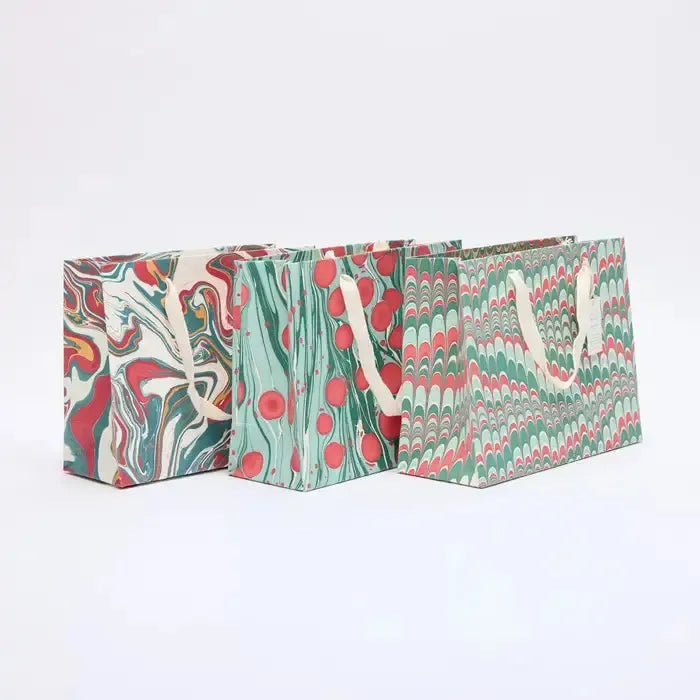 MIR Sac Cadeaux Imprimés à la Main-Sac Cadeau-Paper Mirchi-Moyen-Marble Christmas Splendour-Papeterie du Dôme