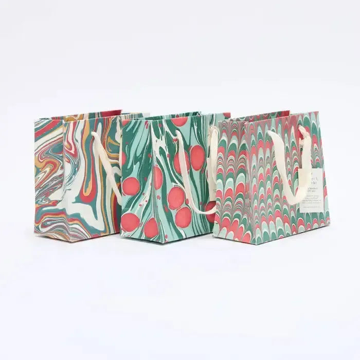 MIR Sac Cadeaux Imprimés à la Main-Sac Cadeau-Paper Mirchi-Petit-Marble Christmas Splendour-Papeterie du Dôme