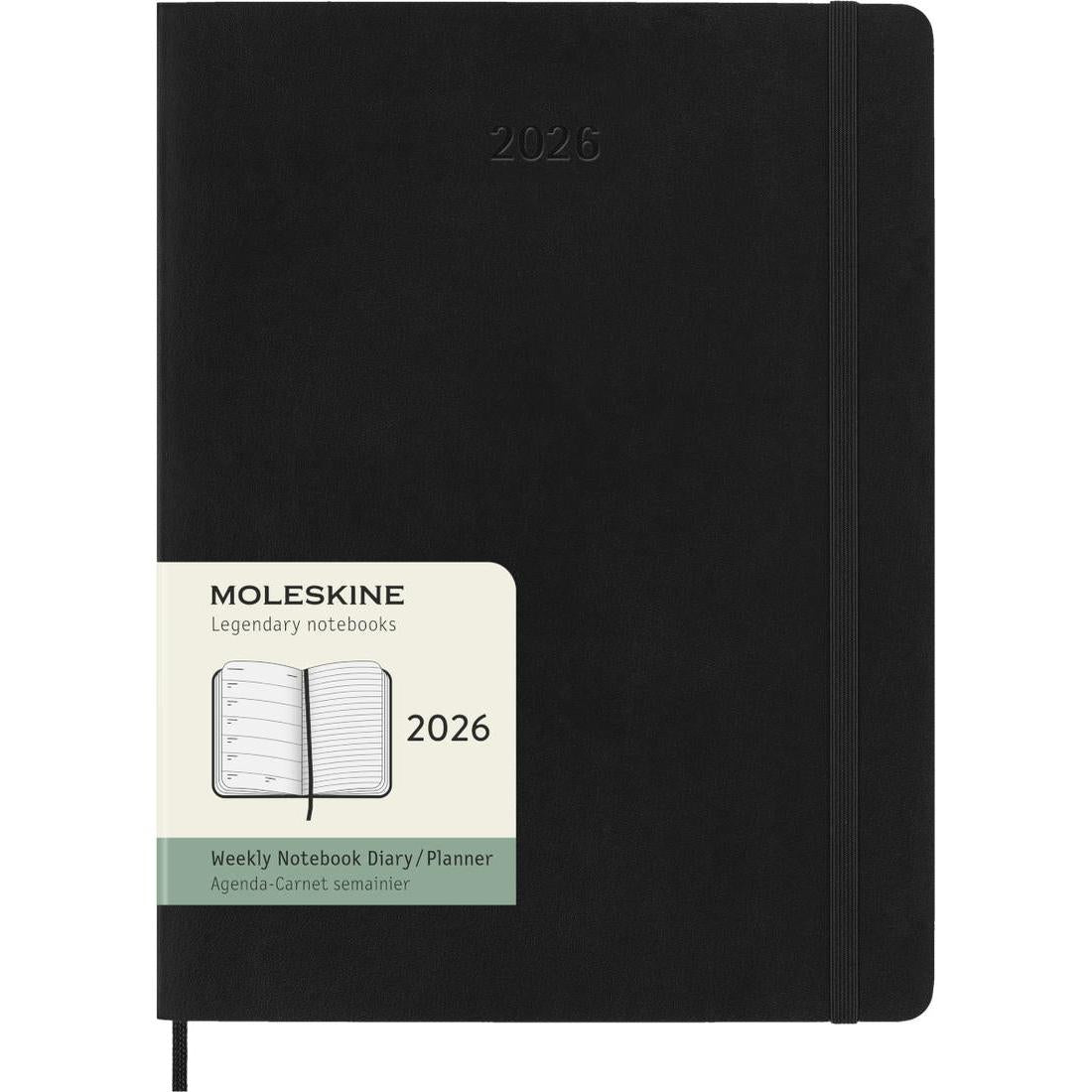 MSK Agenda Semainier & Carnet Souple 12 mois-Agenda-Moleskine-2026-Noir-XL 19x25-Papeterie du Dôme