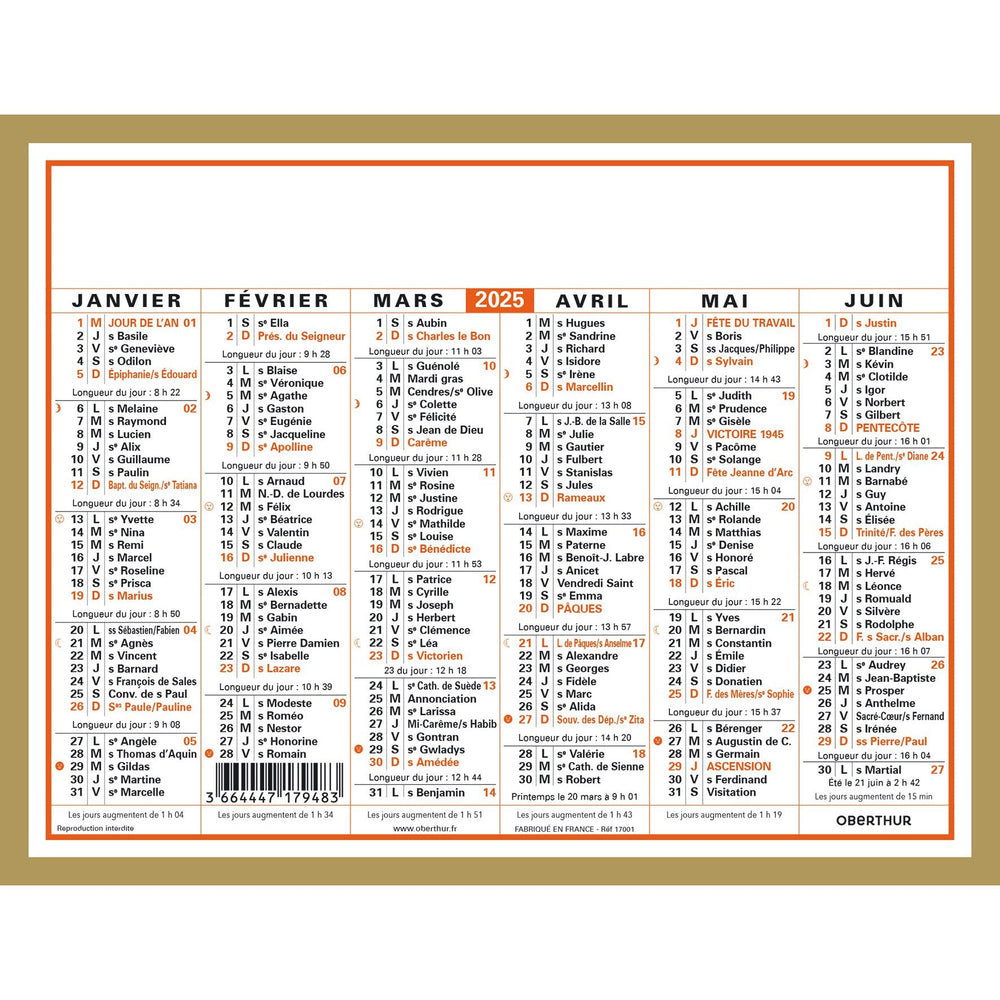 OBE Calendrier Classic 12,5x17-Calendrier-Oberthur-Papeterie du Dôme