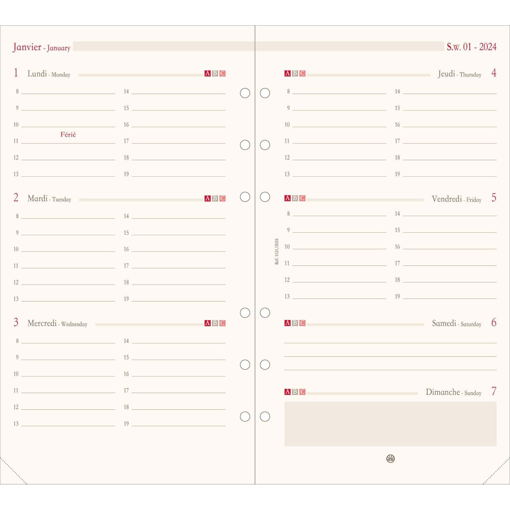OBE Recharge Agenda Format 17 Semainier Horizontal-Recharge Agenda-Oberthur-2025-Papeterie du Dôme