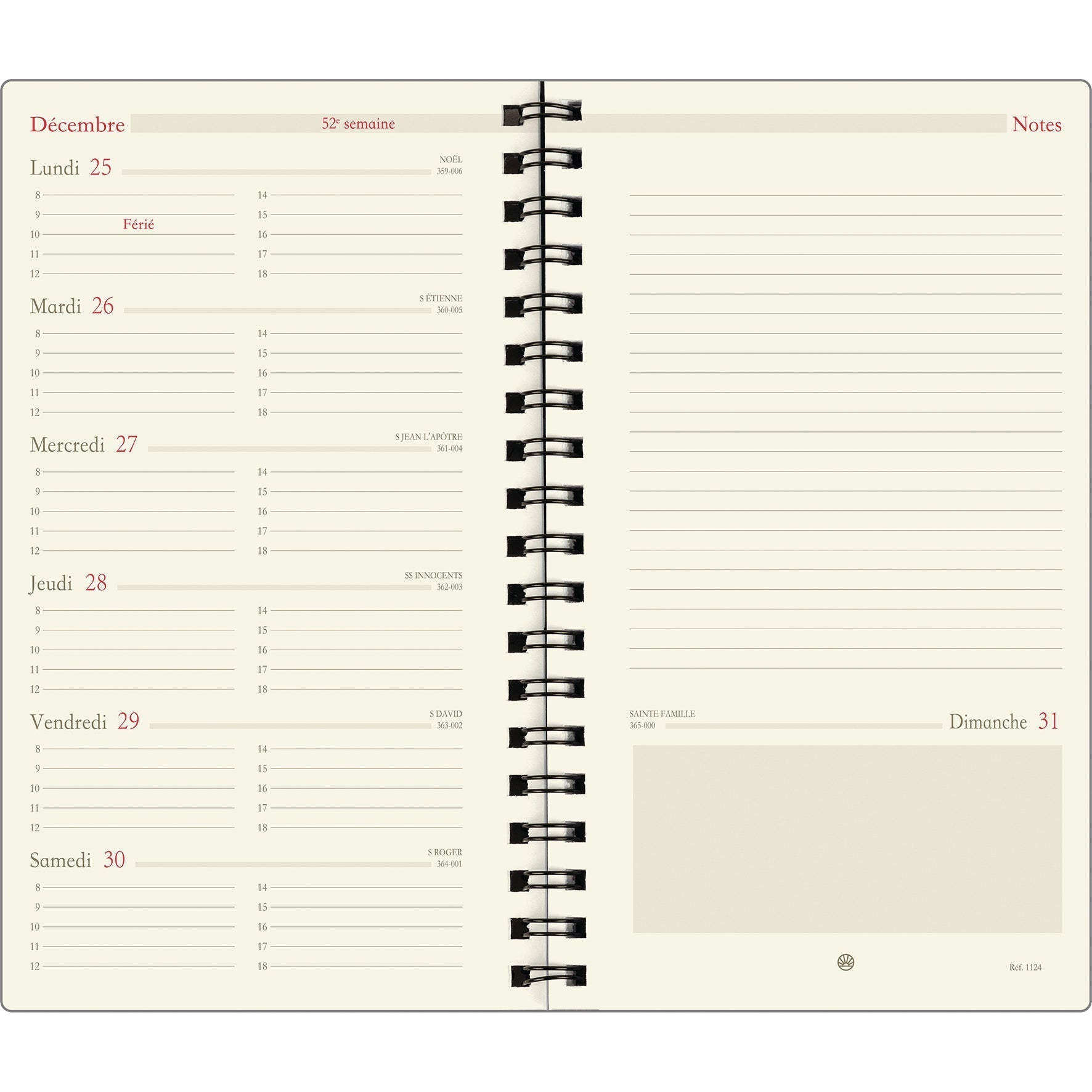 OBE Recharge Agenda Format 17 Semainier Semaine+Notes-Recharge Agenda-Oberthur-Papeterie du Dôme