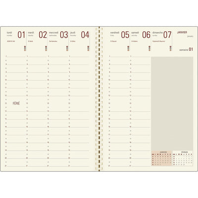 OBE Recharge Agenda Format 25 Semainier Vertical + 2 Pochettes-Recharge Agenda-Oberthur-2026-Papeterie du Dôme