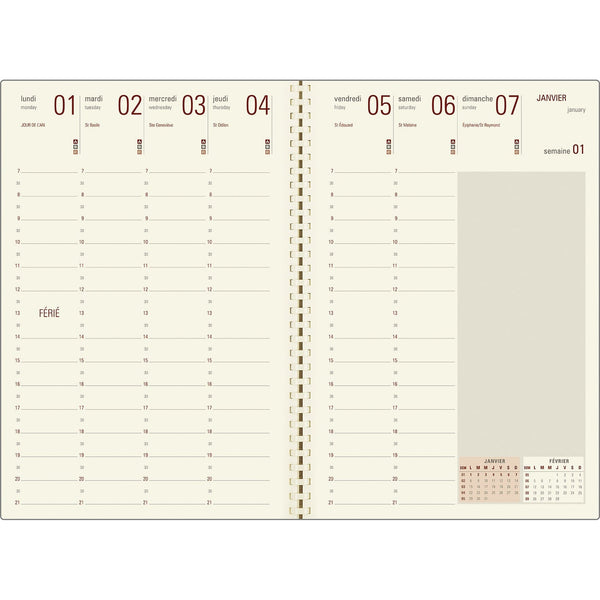 OBE Recharge Agenda Format 25 Semainier Vertical + 2 Pochettes-Recharge Agenda-Oberthur-2027-Papeterie du Dôme