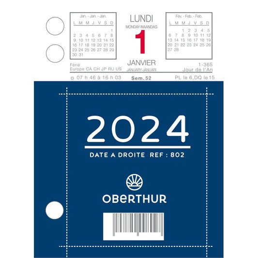 Recharge Agenda 2024 Semainier - Oberthur - Aux Trois Archers