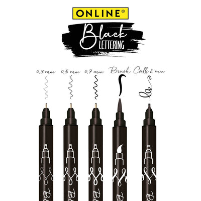 ONL Set de 5 Stylos Lettering Noir-Stylo Calligraphique-Online-Papeterie du Dôme