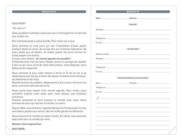 QVD Recharge Agenda Ministre-Recharge Agenda-Quo Vadis-Papeterie du Dôme