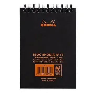 RHD Bloc Spirale N°13 5X5 Noir 80p-Bloc-Rhodia-Papeterie du Dôme
