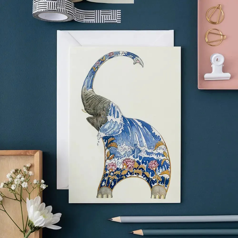TDM Carte Double-Carterie-The DM Collection-Elephant Squirting Water-Papeterie du Dôme