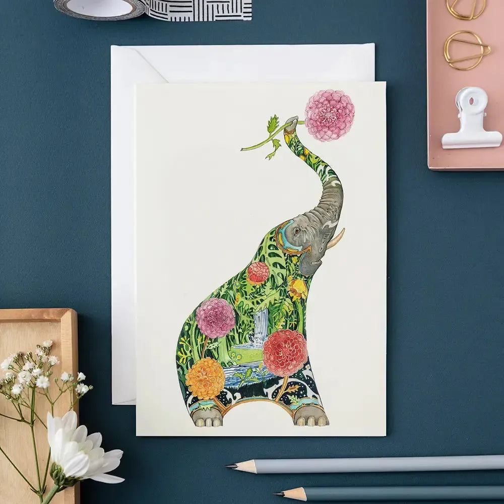 TDM Carte Double-Carterie-The DM Collection-Elephant with Flower-Papeterie du Dôme