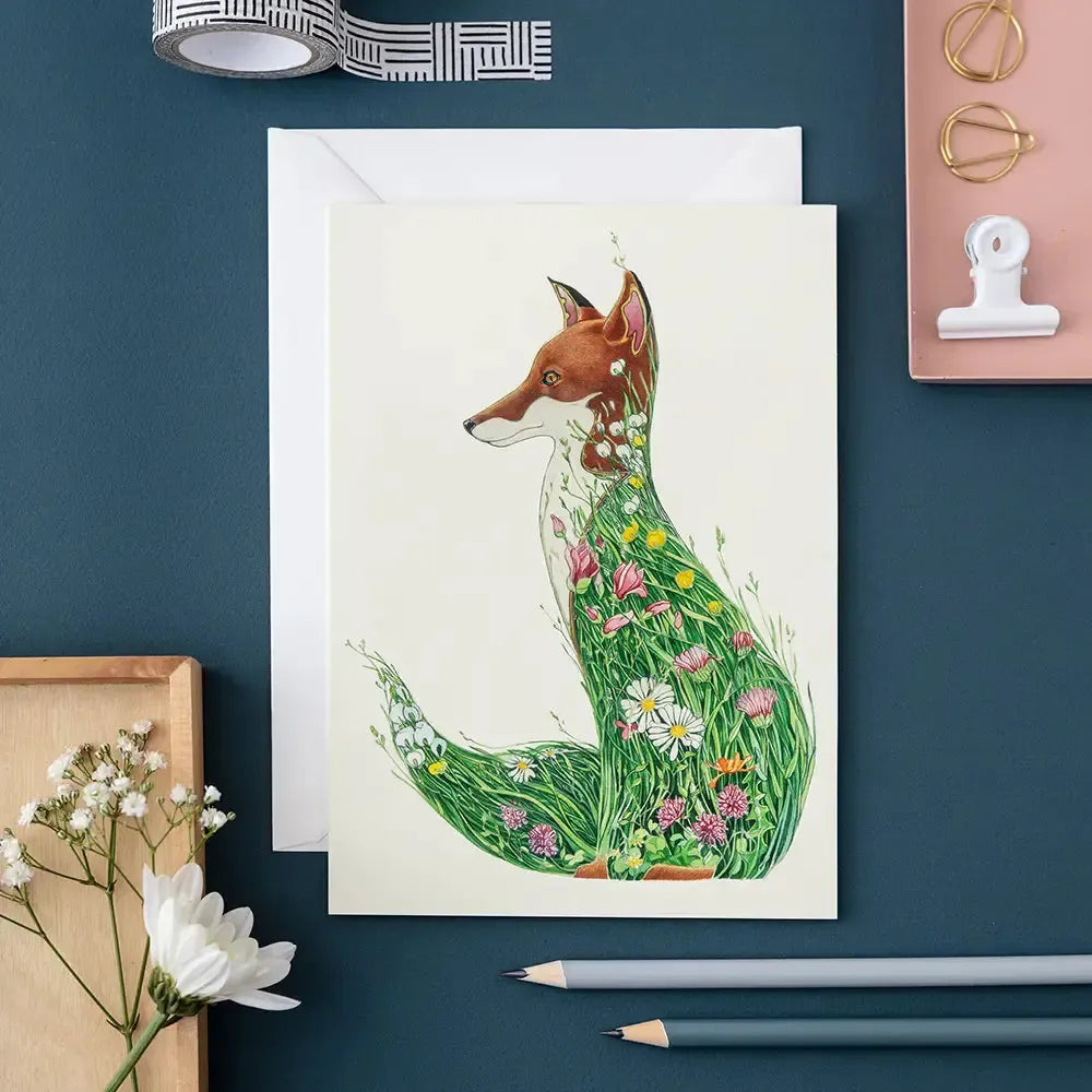 TDM Carte Double-Carterie-The DM Collection-Fox in A Meadow-Papeterie du Dôme