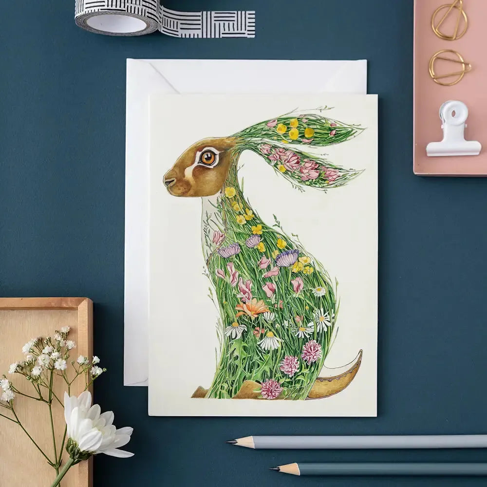 TDM Carte Double-Carterie-The DM Collection-Hare in A Meadow-Papeterie du Dôme