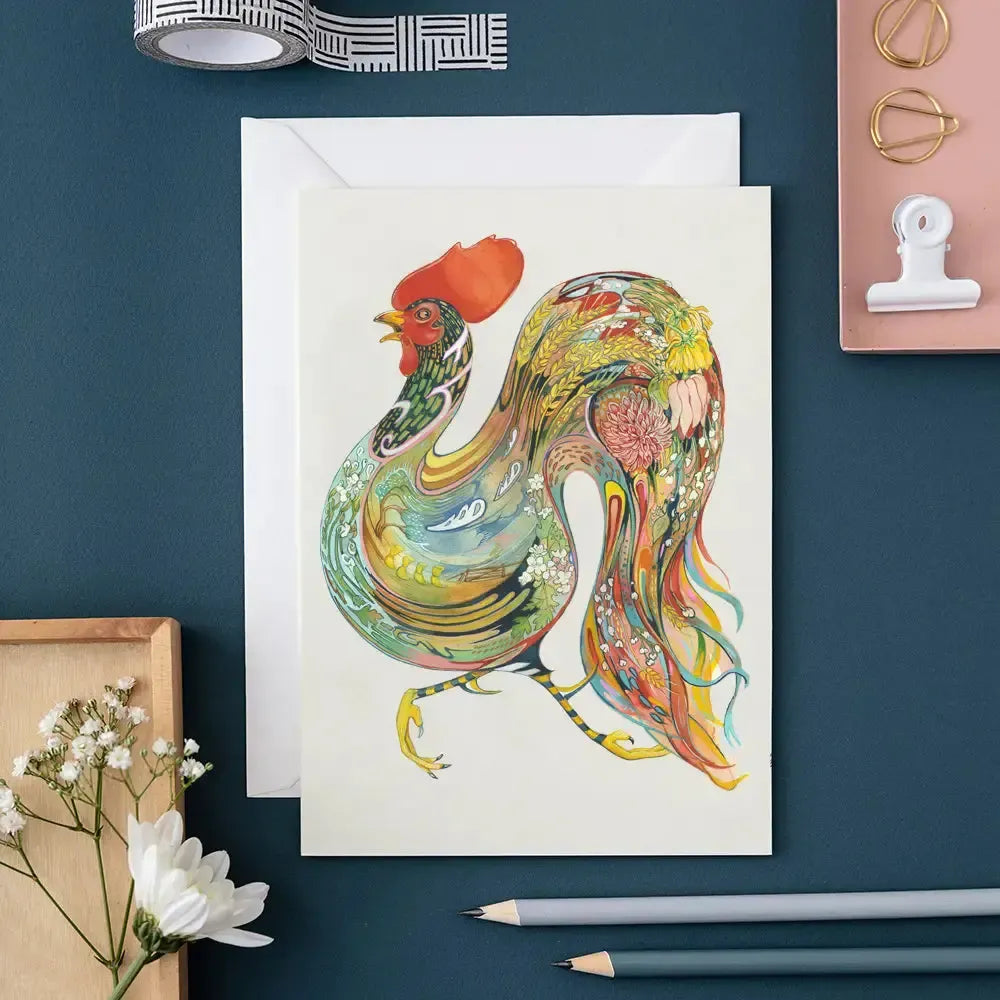 TDM Carte Double-Carterie-The DM Collection-Rooster Running-Papeterie du Dôme