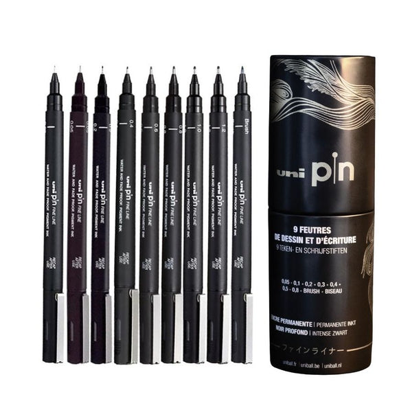 Coffret Uni-ball Uni Pin 9 Feutres Techniques Tube Métal