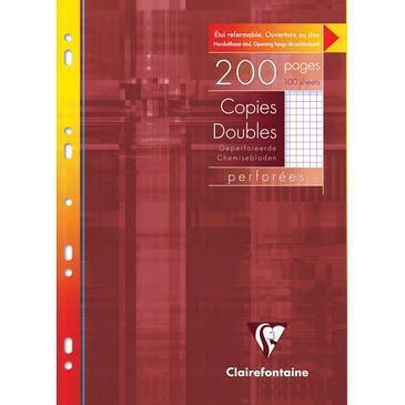 CLT Copies Doubles A4 Perforées 200p-Copies-Clairefontaine-Petits Carreaux 5/5+Marge-Papeterie du Dôme