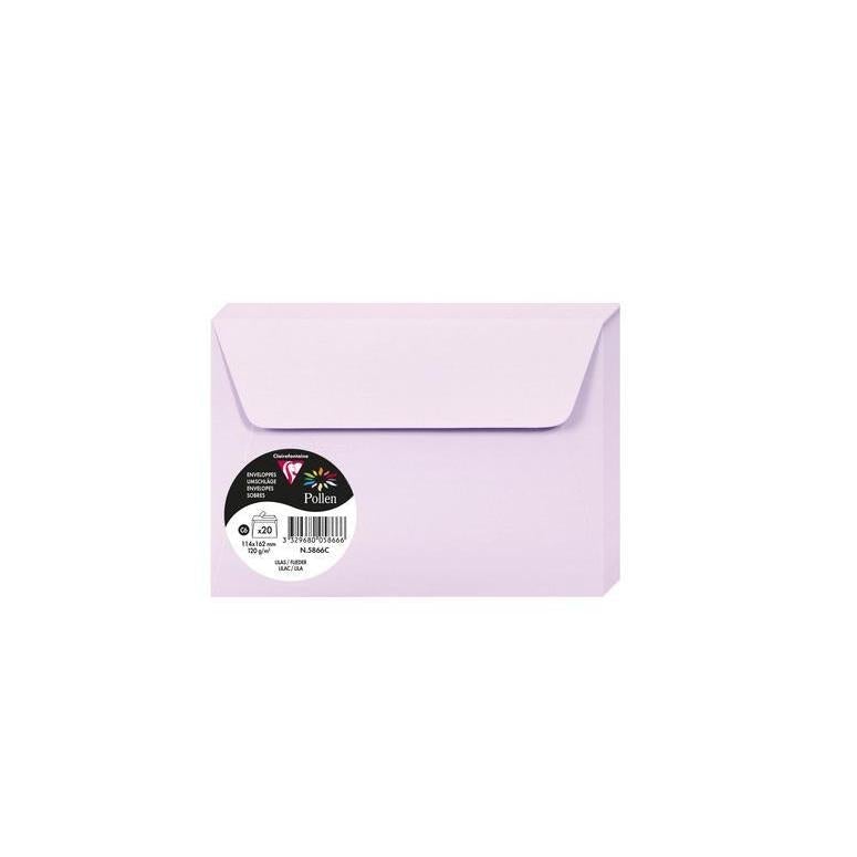 CLT Pollen Enveloppes C6 x20-Enveloppes-Clairefontaine-Lilas-Papeterie du Dôme