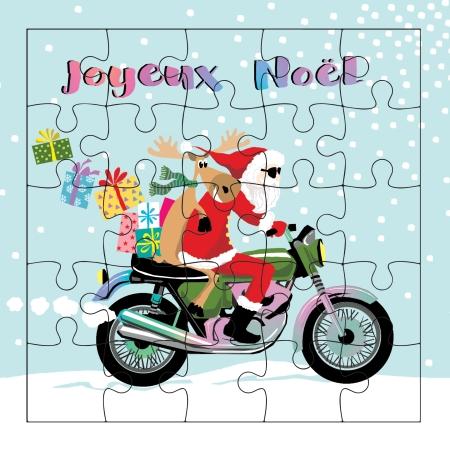 CRT Carte Puzzle-Carterie-Carte d'art-Noel Père Noel et Moto-Papeterie du Dôme