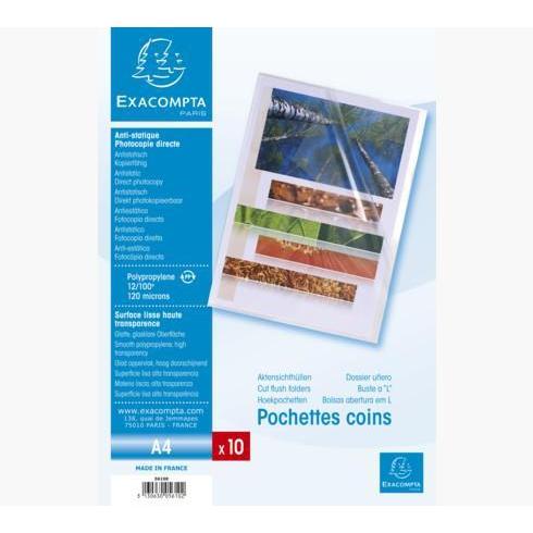 EXA 10 Pochettes Coin PP Lisse A4 12/100e-Pochettes-Exacompta-Papeterie du Dôme