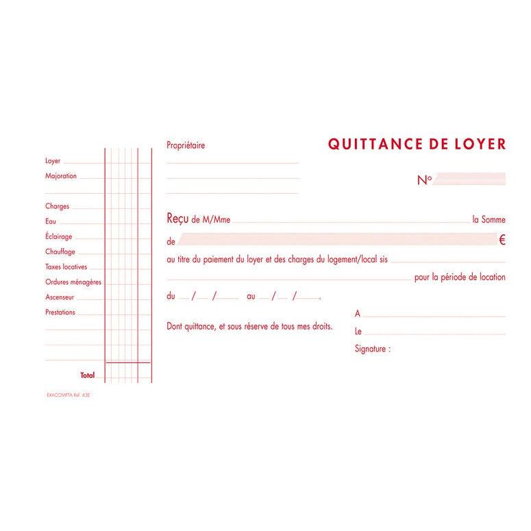 EXA Quittances de Loyer 50 Feuillets Horizontal Tripli-Quittance de Loyer-Exacompta-Papeterie du Dôme