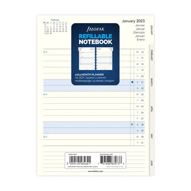 FFX Notebook A5 Planning Mensuel-Recharge-Filofax-2023-Papeterie du Dôme