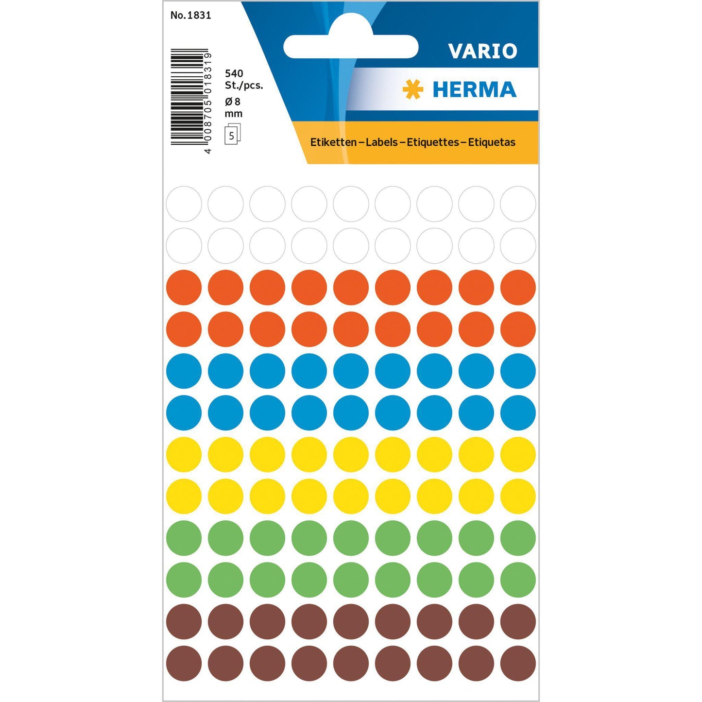 HRM Vario Etiquettes Rondes-Étiquettes-Herma-8 mm - 540 pièces-Assorties-Papeterie du Dôme
