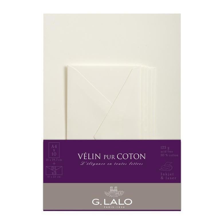 LALO Ensemble 10 Feuilles A4 et 5 Enveloppes Vélin Pur Coton-Correspondance-Lalo-Papeterie du Dôme
