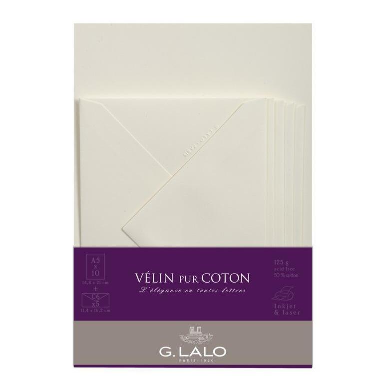 LALO Ensemble 10 Feuilles A5 et 5 Enveloppes Vélin Pur Coton-Correspondance-Lalo-Papeterie du Dôme